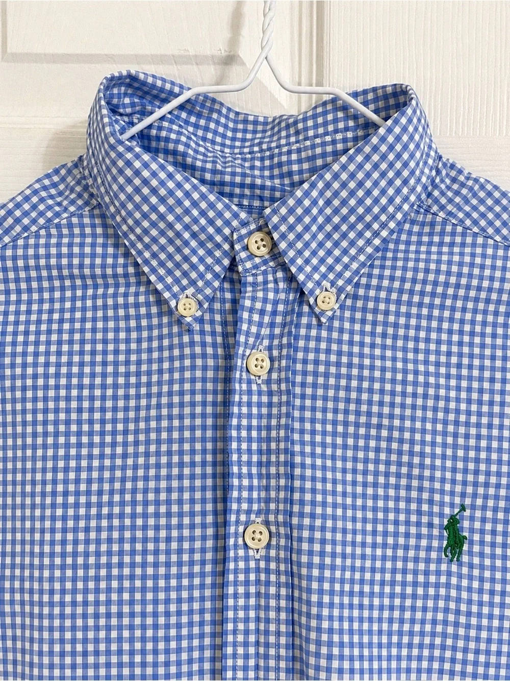 Ralph Lauren Boys Blue Gingham Plaid Button Down Shirt Size M (10-12)